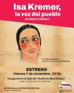 La Plata. Isa Kremer: La Voz del Pueblo en recital biográfico